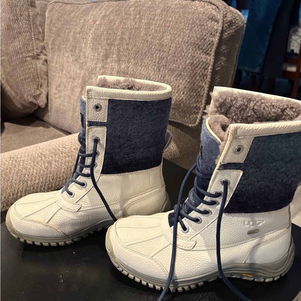 UGG White and Navy Winter Rain Boots